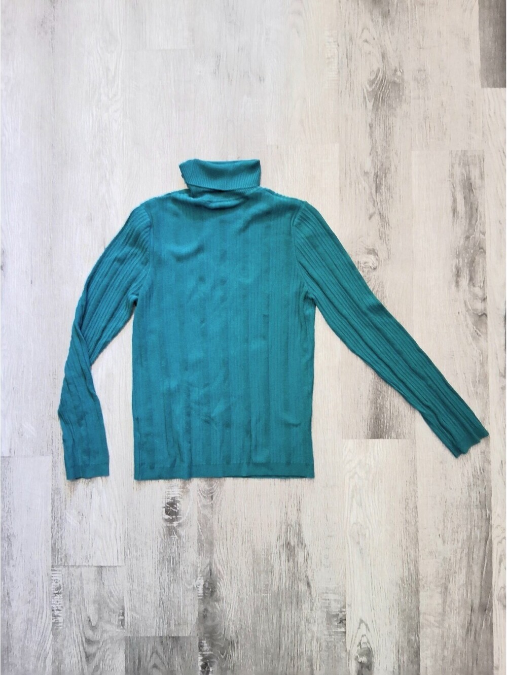 Vintage B.U.M. Equipment Women's Large Teal Green Ribbed Knit Turtleneck Sweater